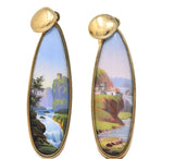 Victorian Swiss Enamel Painted Porcelain 14 Karat Gold Drop Earrings Wilson's Estate Jewelry