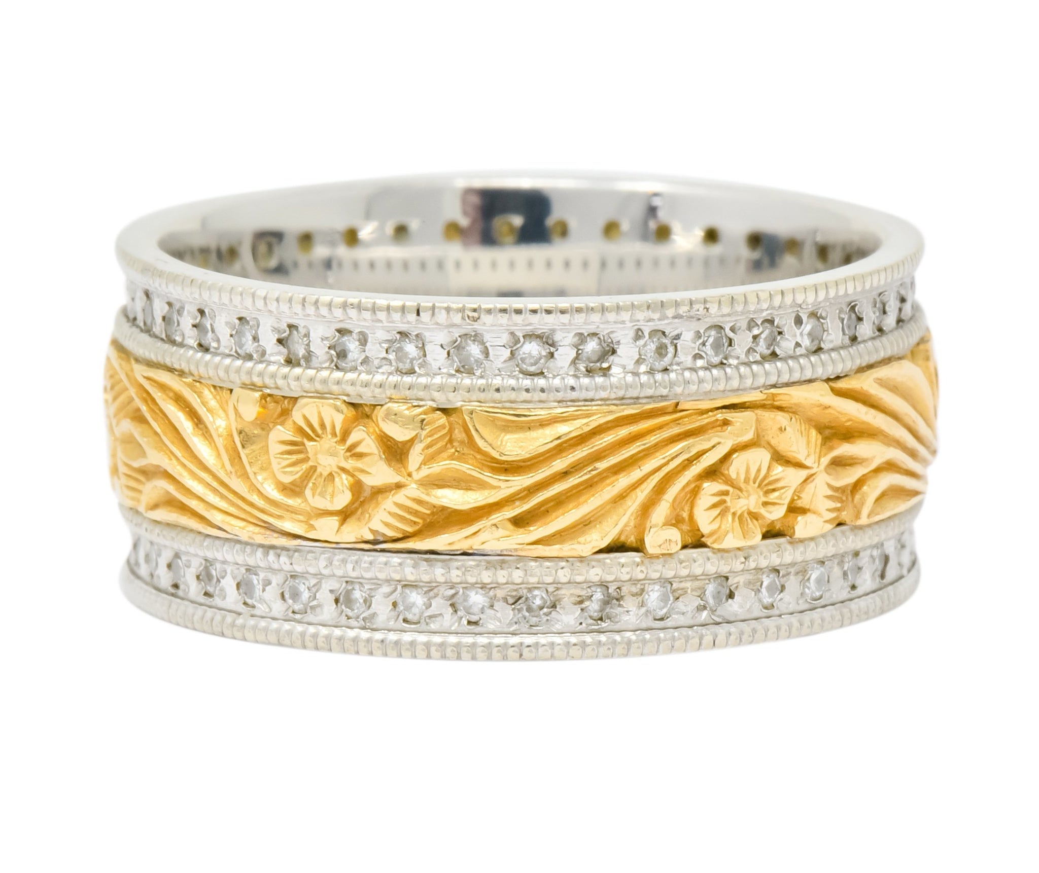 Vintage 0.40 CTW Diamond 14 Karat Two-Tone Gold Floral Band Ring - Wilson's Estate Jewelry