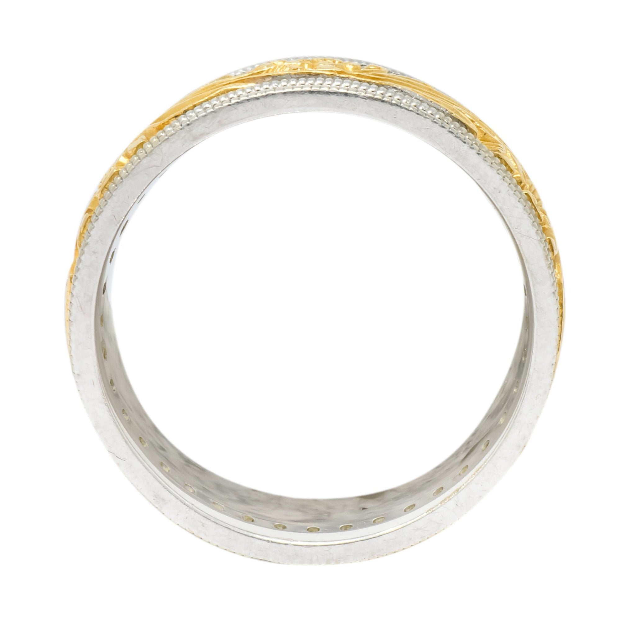 Vintage 0.40 CTW Diamond 14 Karat Two-Tone Gold Floral Band Ring - Wilson's Estate Jewelry