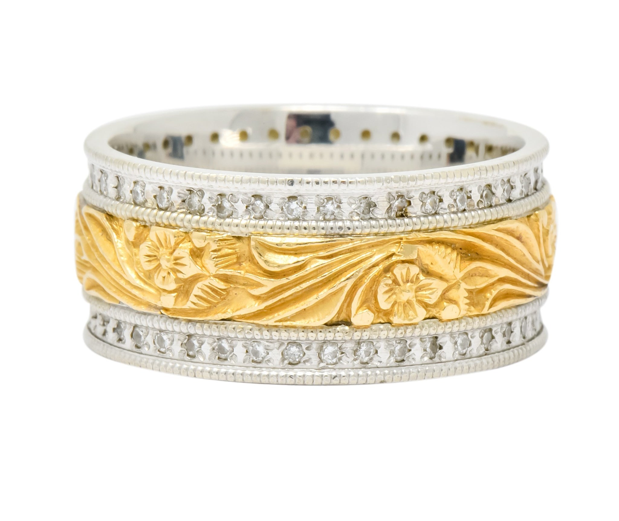 Vintage 0.40 CTW Diamond 14 Karat Two-Tone Gold Floral Band Ring - Wilson's Estate Jewelry