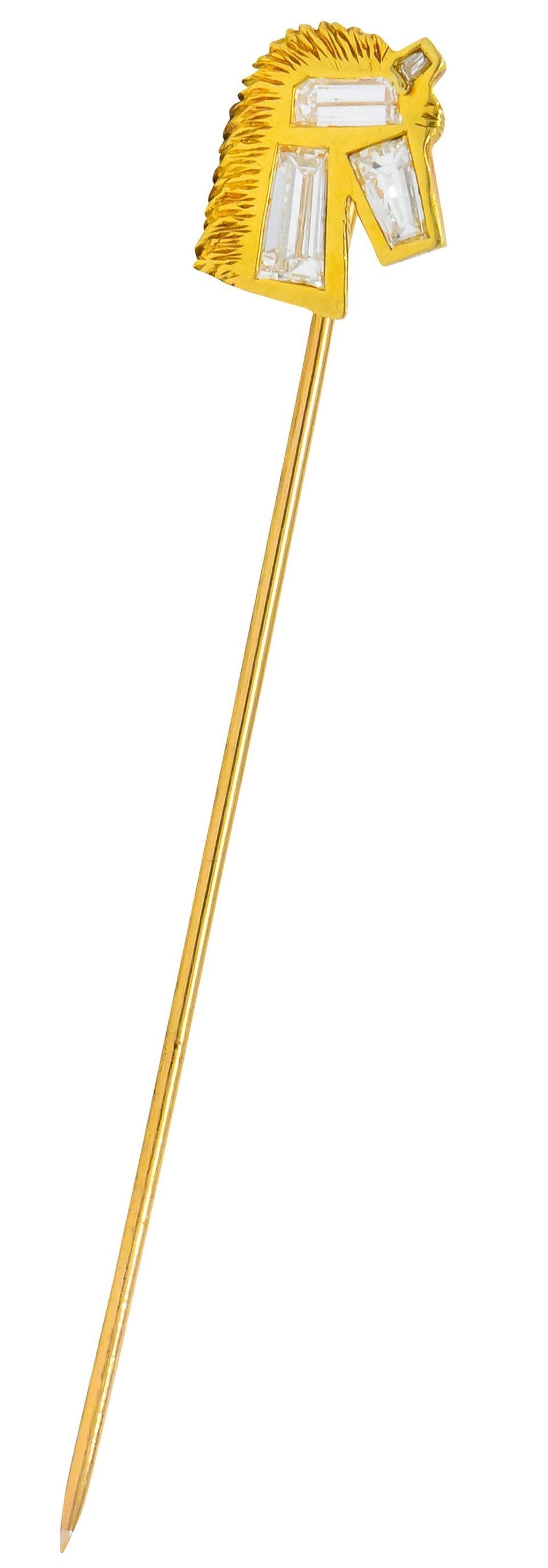 Vintage 0.47 CTW Fancy Cut Diamond 18 Karat Gold Horse Stickpin - Wilson's Estate Jewelry
