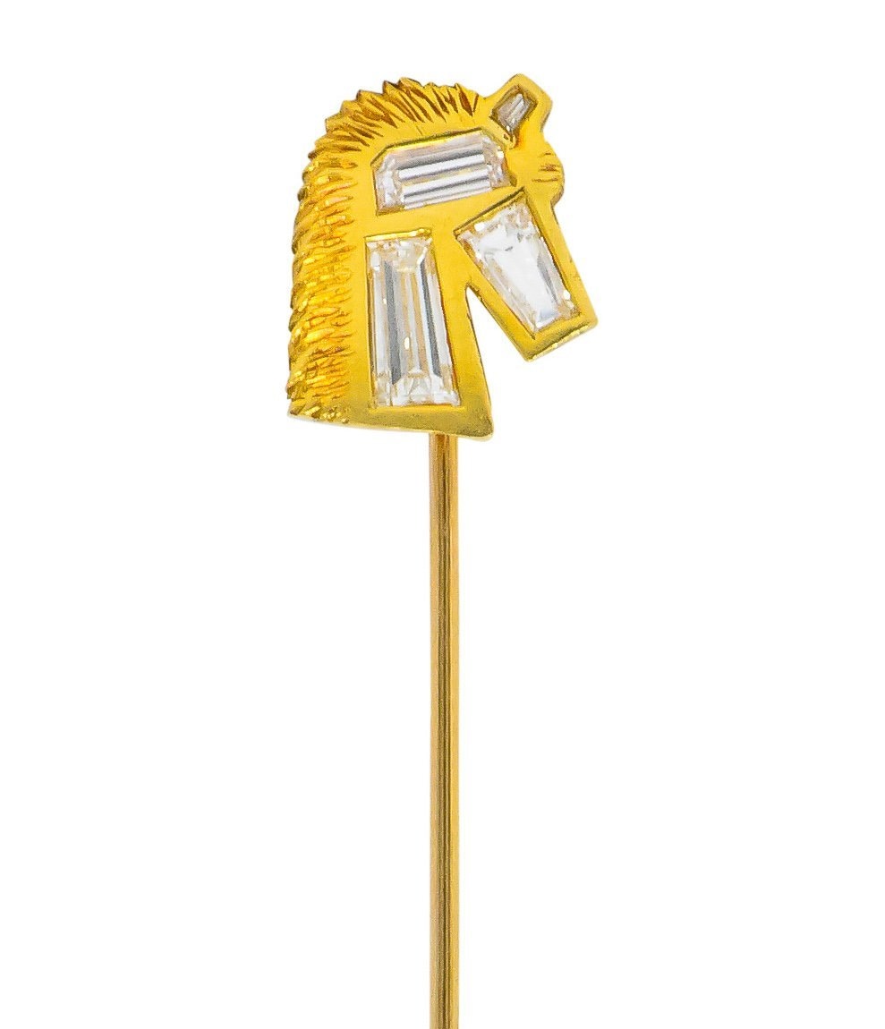 Vintage 0.47 CTW Fancy Cut Diamond 18 Karat Gold Horse Stickpin - Wilson's Estate Jewelry