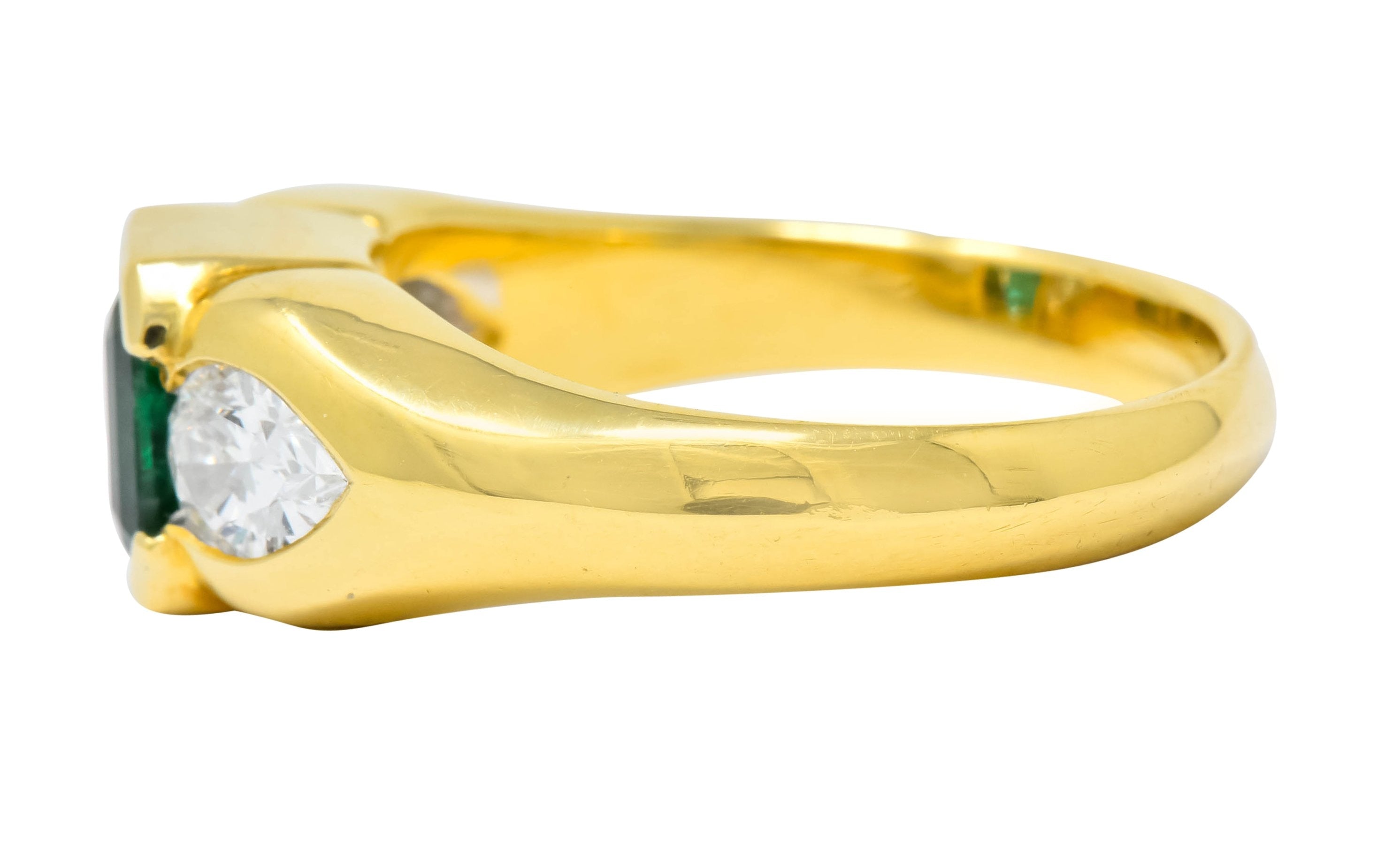 Vintage 1.90 CTW Emerald Diamond 18 Karat Gold Three Stone Ring - Wilson's Estate Jewelry