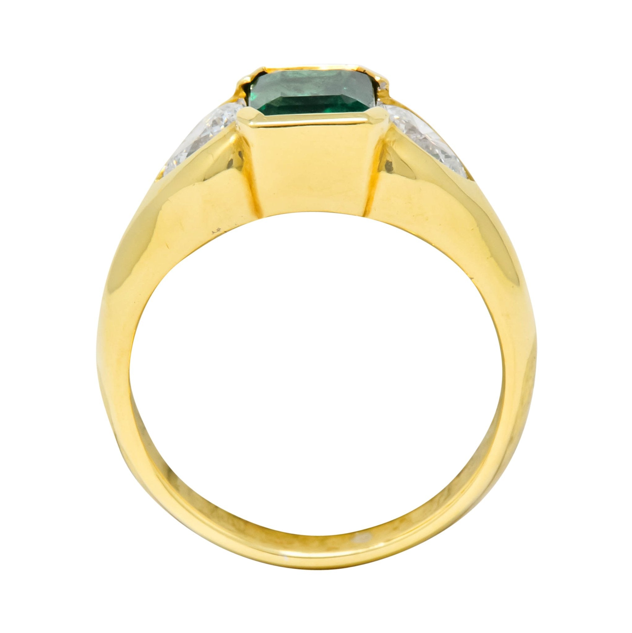 Vintage 1.90 CTW Emerald Diamond 18 Karat Gold Three Stone Ring - Wilson's Estate Jewelry