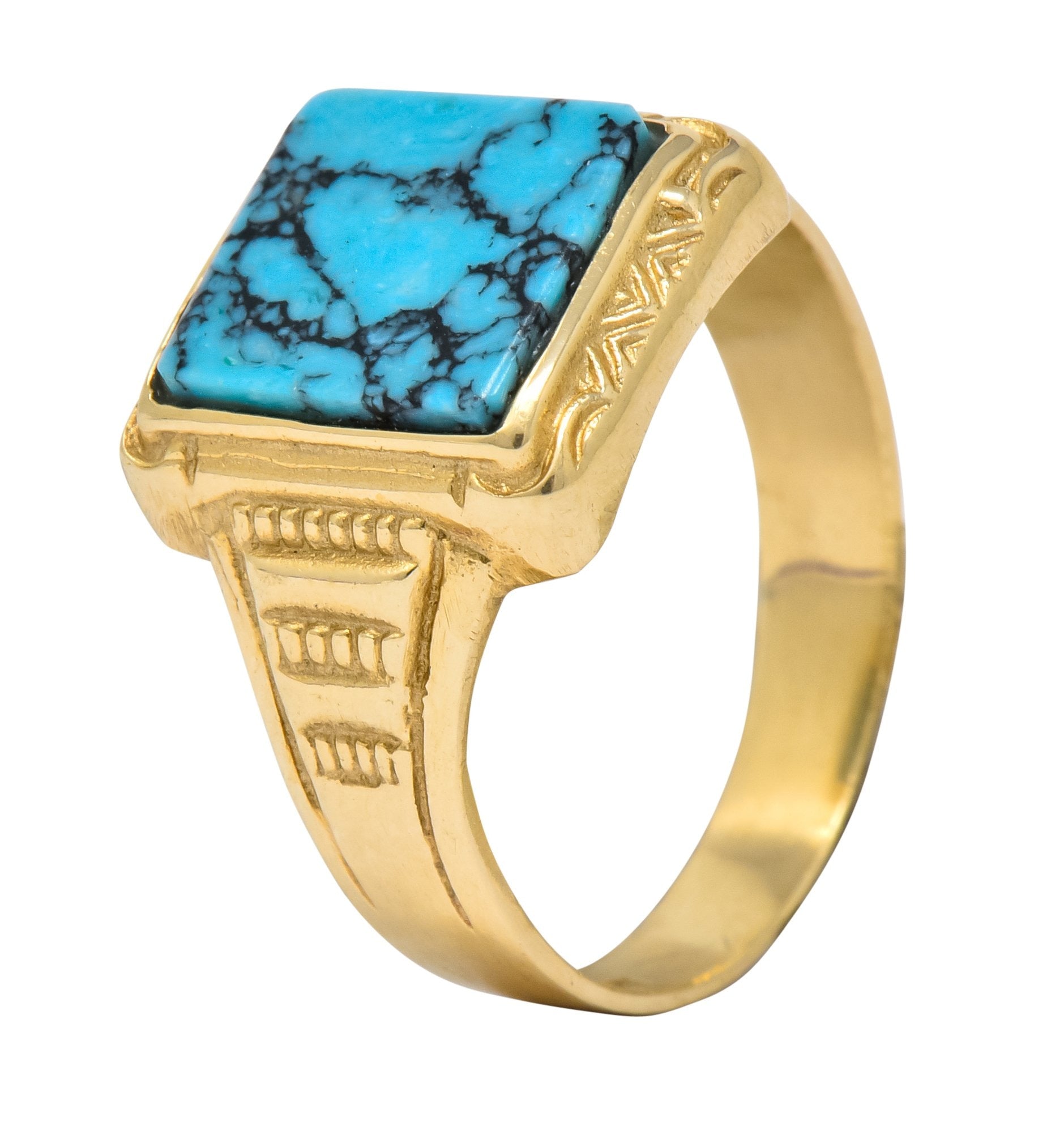 Vintage 1960's Turquoise 14 Karat Gold Square Ring - Wilson's Estate Jewelry