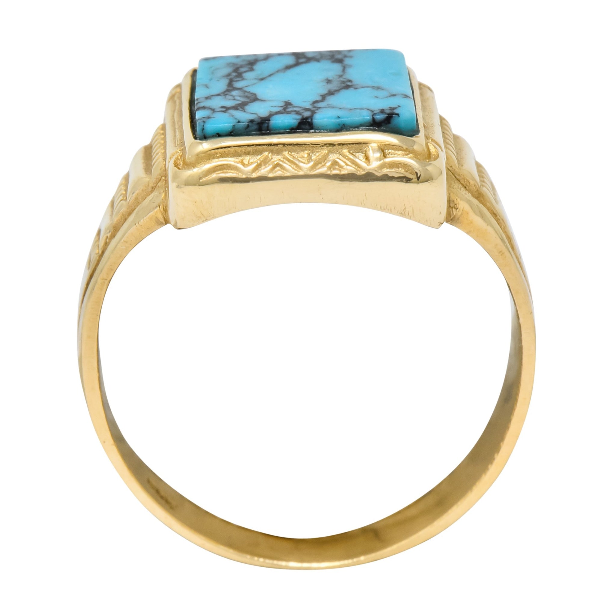 Vintage 1960's Turquoise 14 Karat Gold Square Ring - Wilson's Estate Jewelry