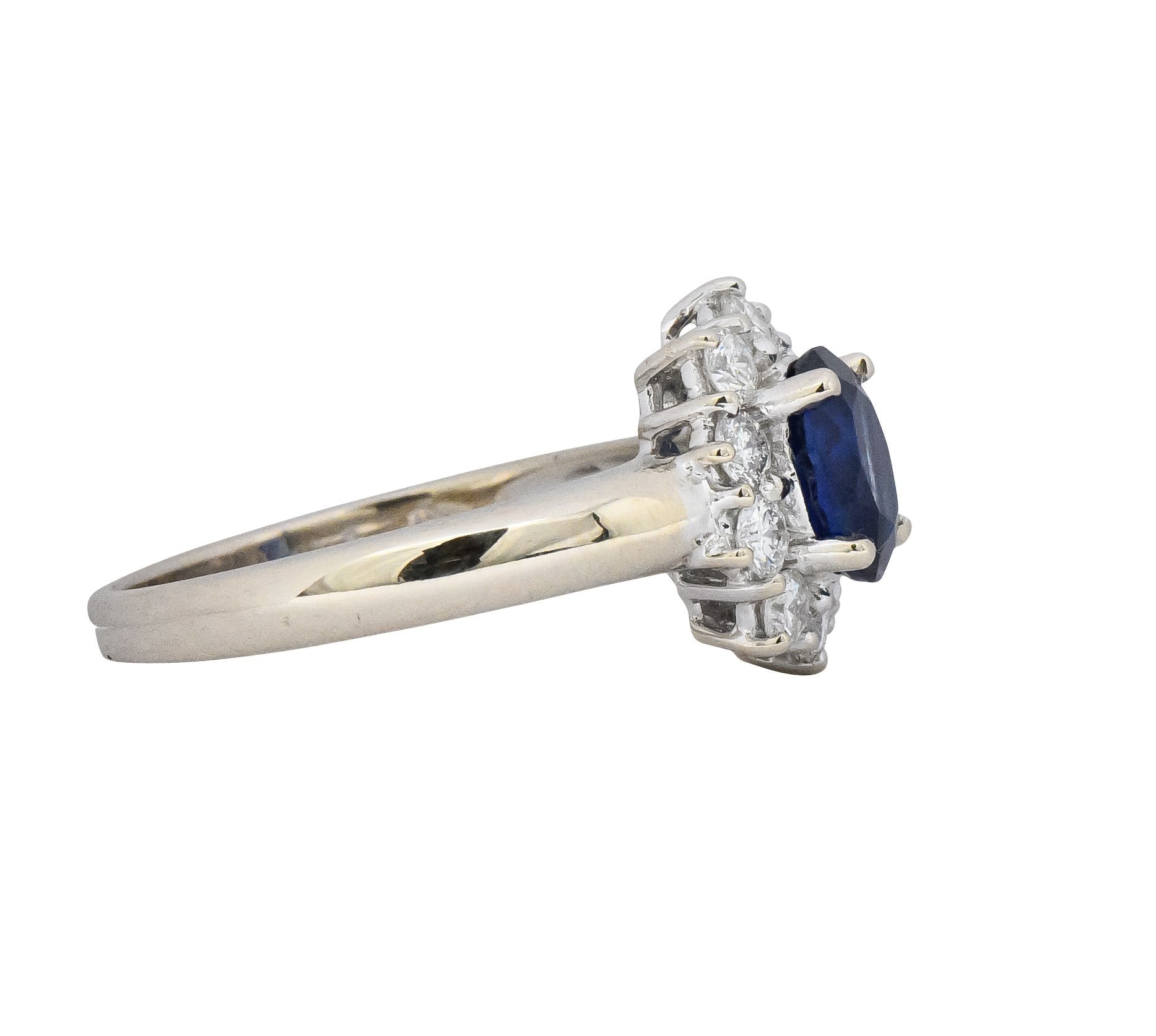 Vintage 2.15 CTW Sapphire Diamond 18 Karat White Gold Cluster Ring Wilson's Estate Jewelry