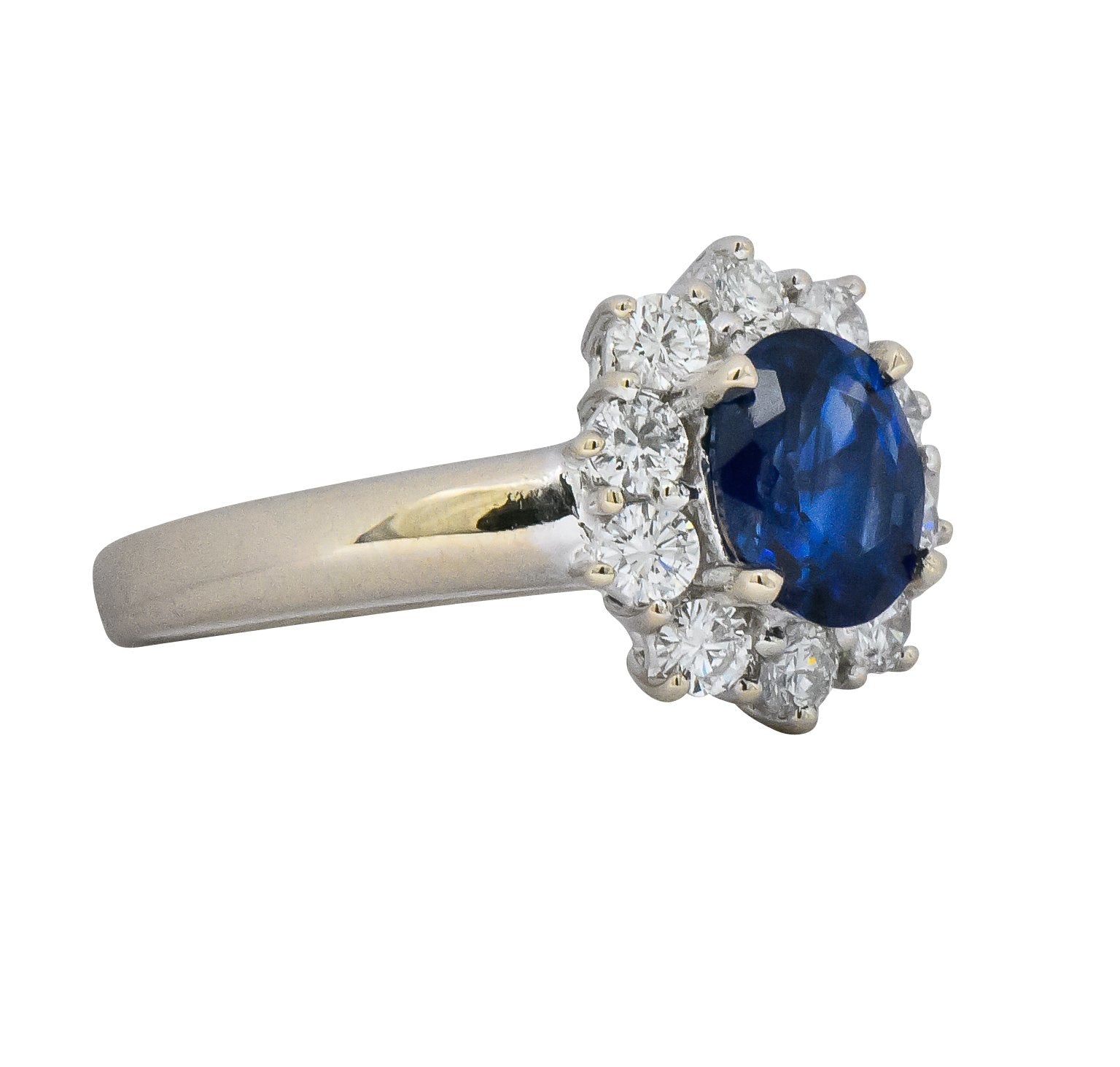 Vintage 2.15 CTW Sapphire Diamond 18 Karat White Gold Cluster Ring Wilson's Estate Jewelry
