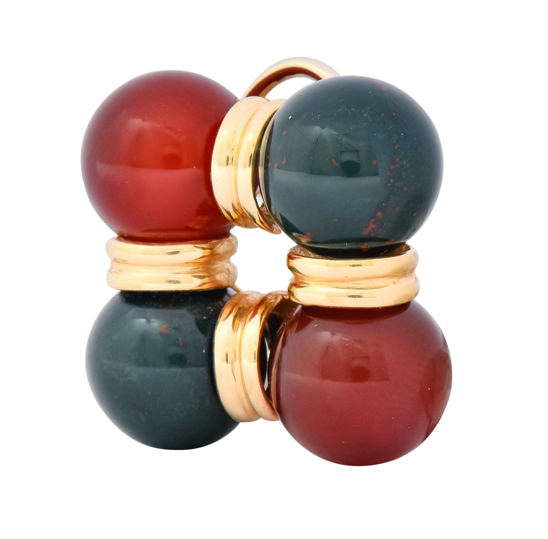 Vintage Carnelian Bloodstone 14 Karat Gold Square Ball Earrings Circa 1980s - Wilson's Estate Jewelry