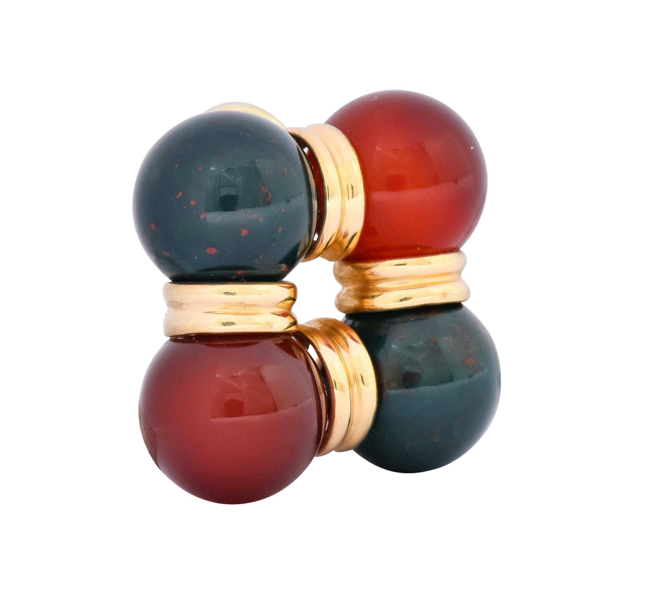 Vintage Carnelian Bloodstone 14 Karat Gold Square Ball Earrings Circa 1980s - Wilson's Estate Jewelry