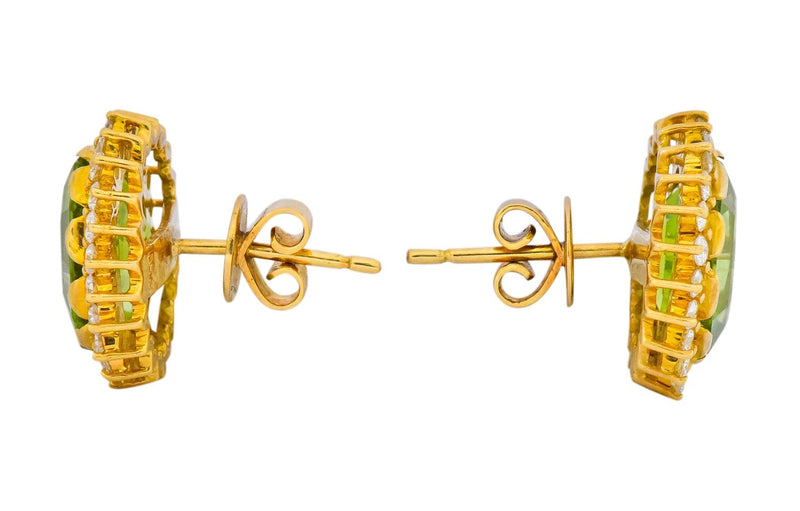 Vintage Peridot 7.90 CTW Diamond 18 Karat Gold Earrings - Wilson's Estate Jewelry