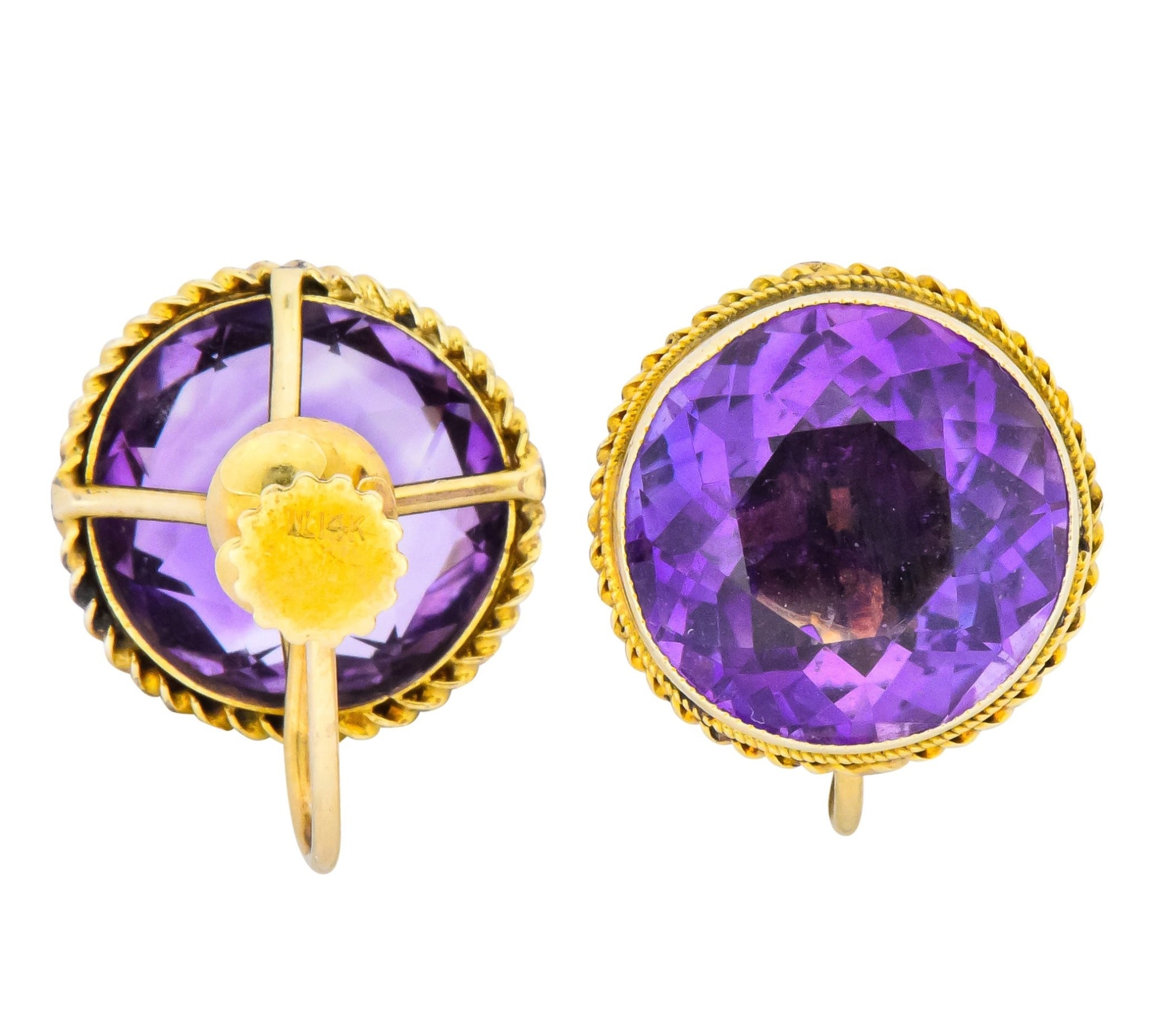 Walter Lampl 13.00 CTW Amethyst 14 Karat Gold Earrings - Wilson's Estate Jewelry