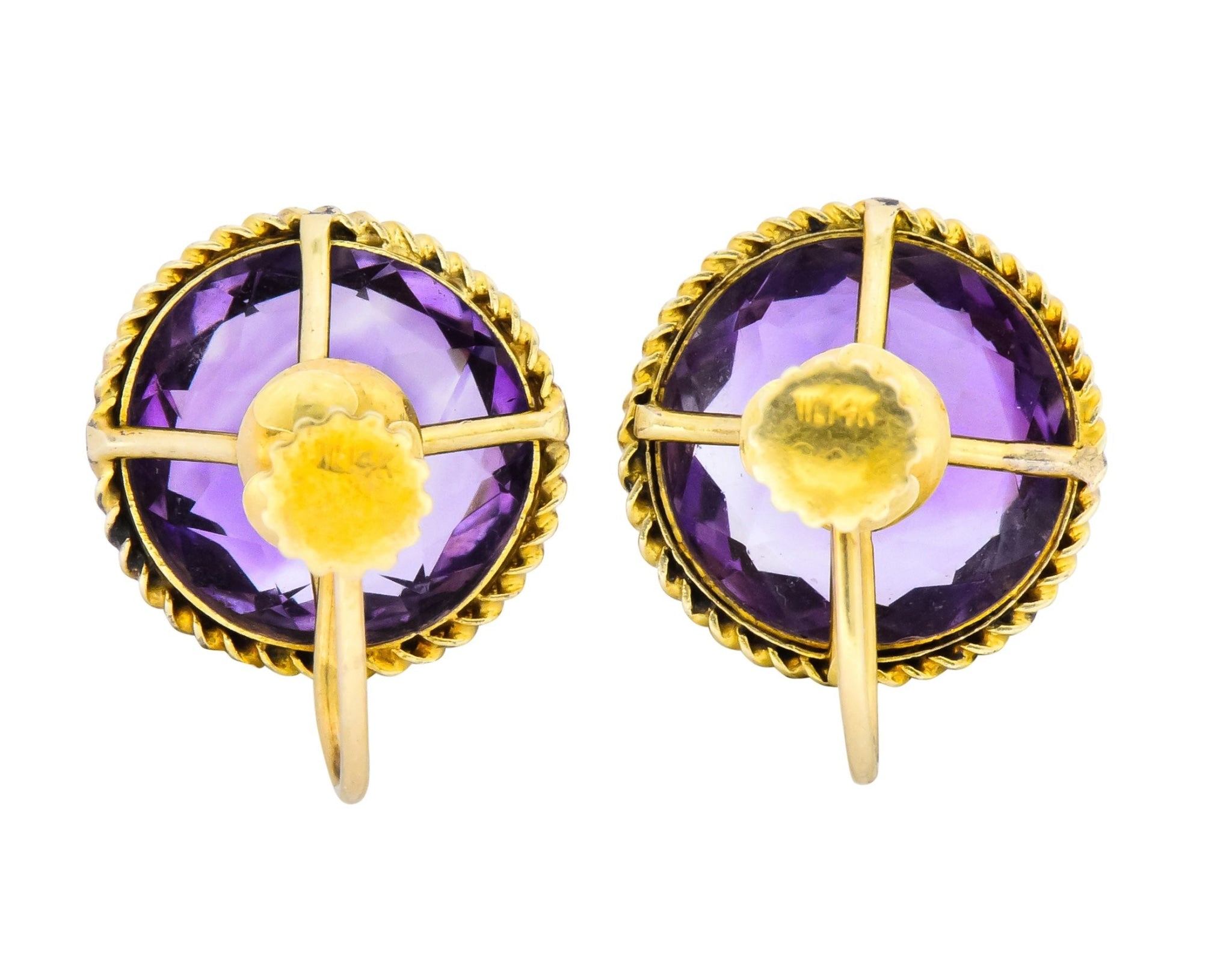 Walter Lampl 13.00 CTW Amethyst 14 Karat Gold Earrings - Wilson's Estate Jewelry