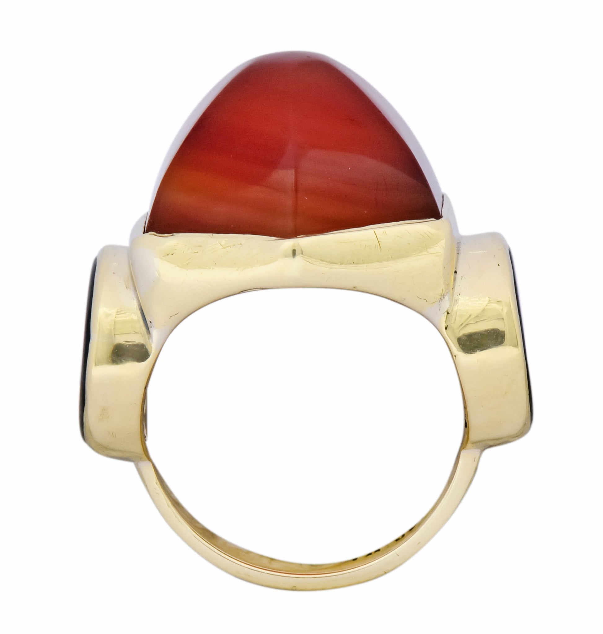 Walter Lampl Art Deco Carnelian Onyx 14 Karat Gold Cocktail Ring Circa 1930's - Wilson's Estate Jewelry