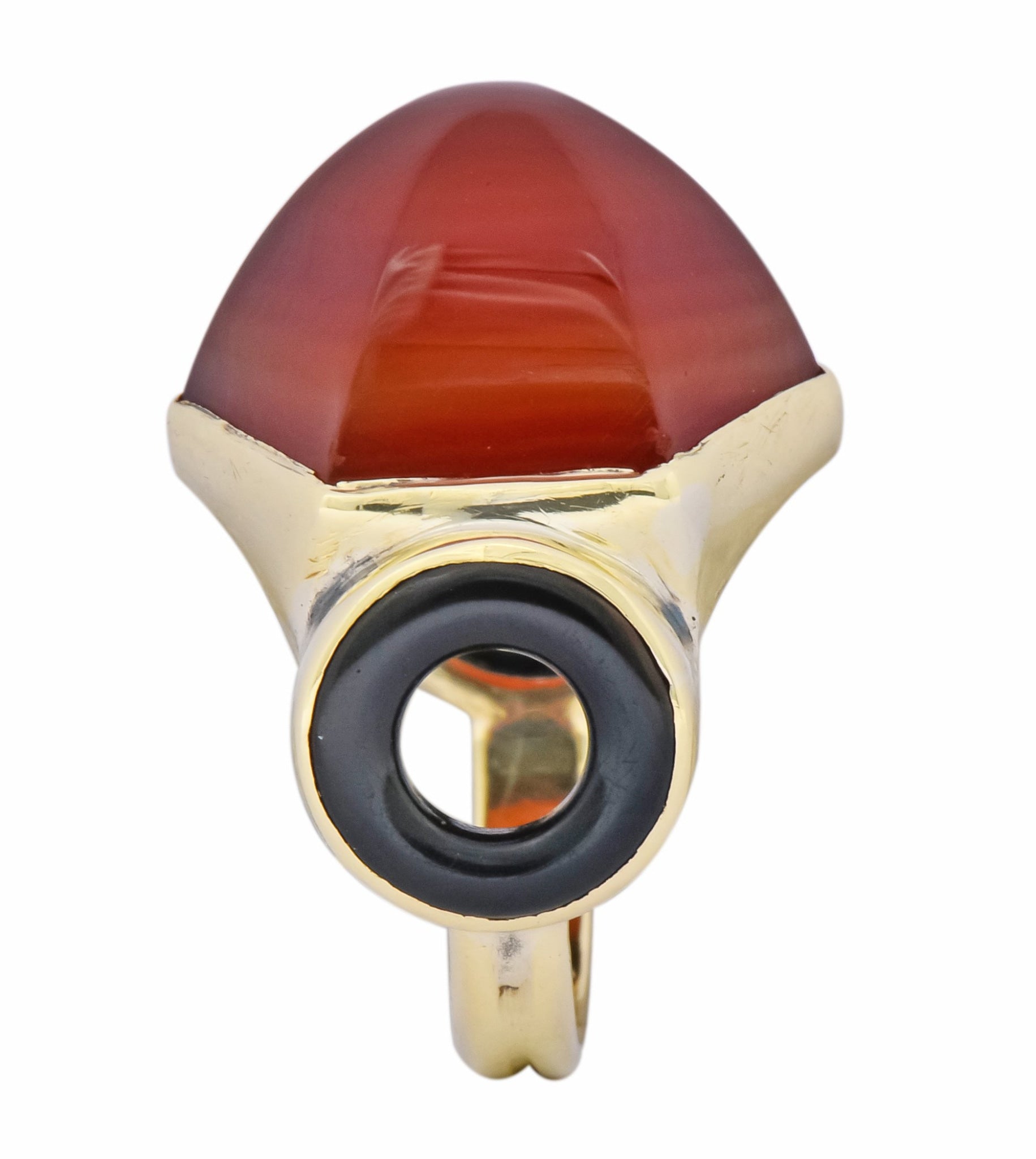 Walter Lampl Art Deco Carnelian Onyx 14 Karat Gold Cocktail Ring Circa 1930's - Wilson's Estate Jewelry