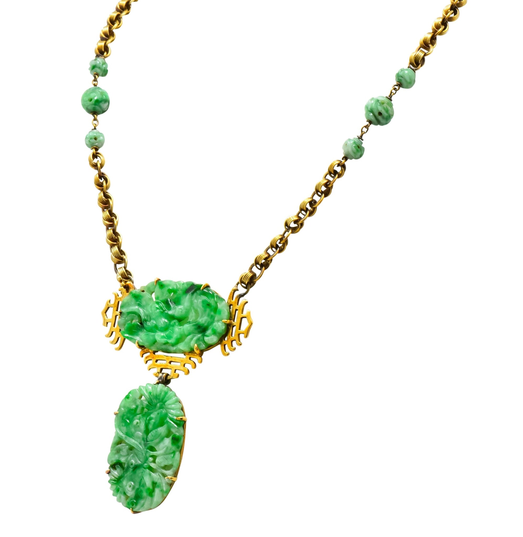 Walter Lampl Retro Jade 14 Karat Yellow Gold Drop Necklace - Wilson's Estate Jewelry