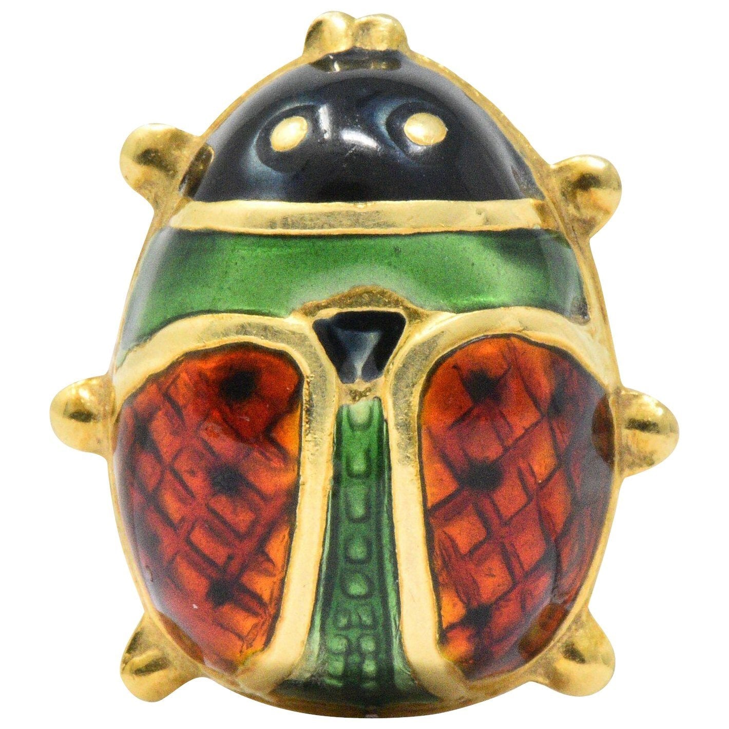 Whimsical Retro Enamel 18 Karat Gold Insect Ladybug Brooch Wilson's Estate Jewelry