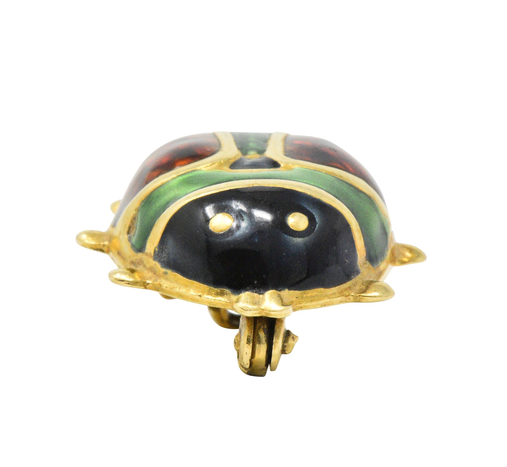 Whimsical Retro Enamel 18 Karat Gold Insect Ladybug Brooch Wilson's Estate Jewelry