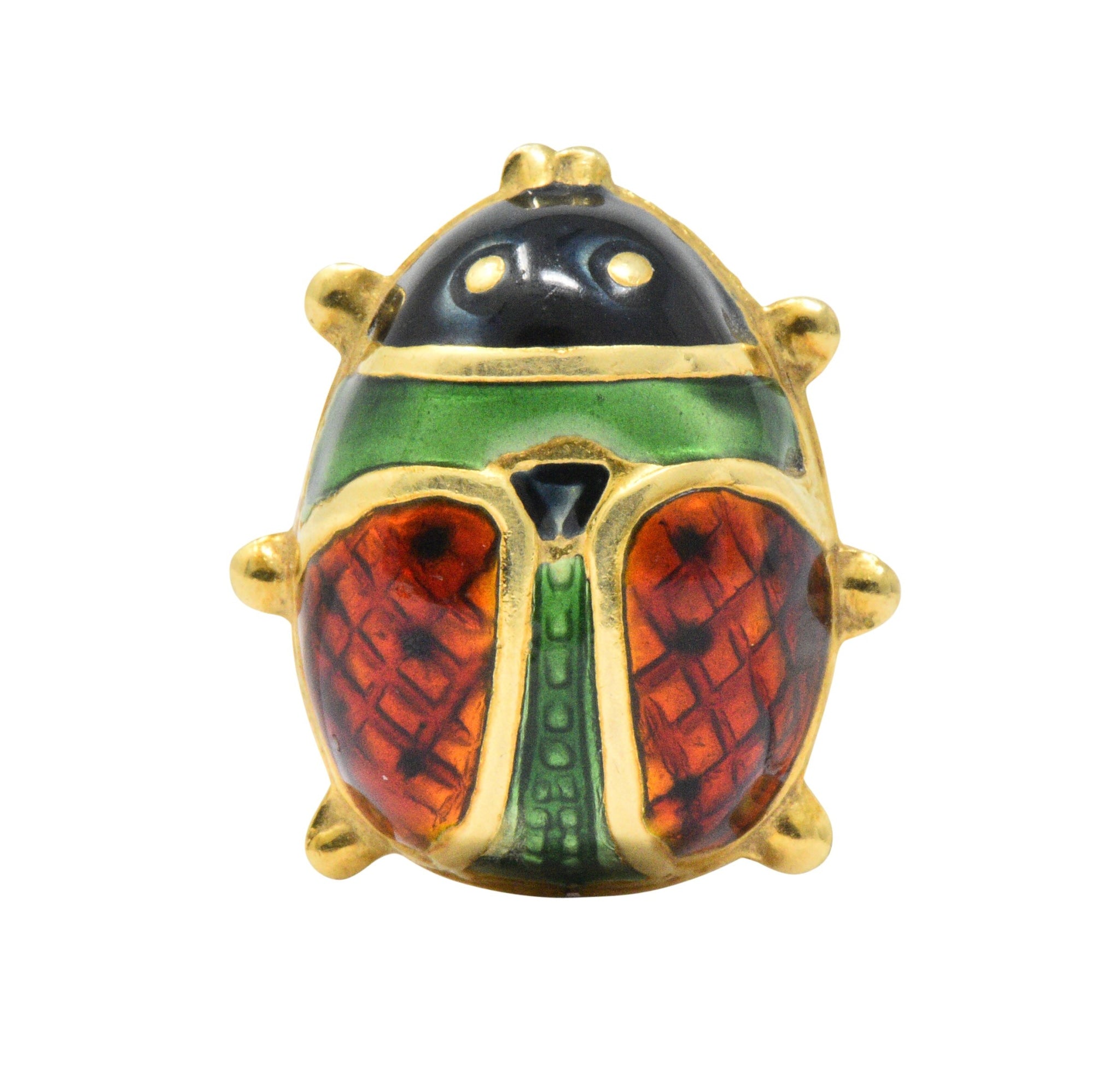 Whimsical Retro Enamel 18 Karat Gold Insect Ladybug Brooch Wilson's Estate Jewelry