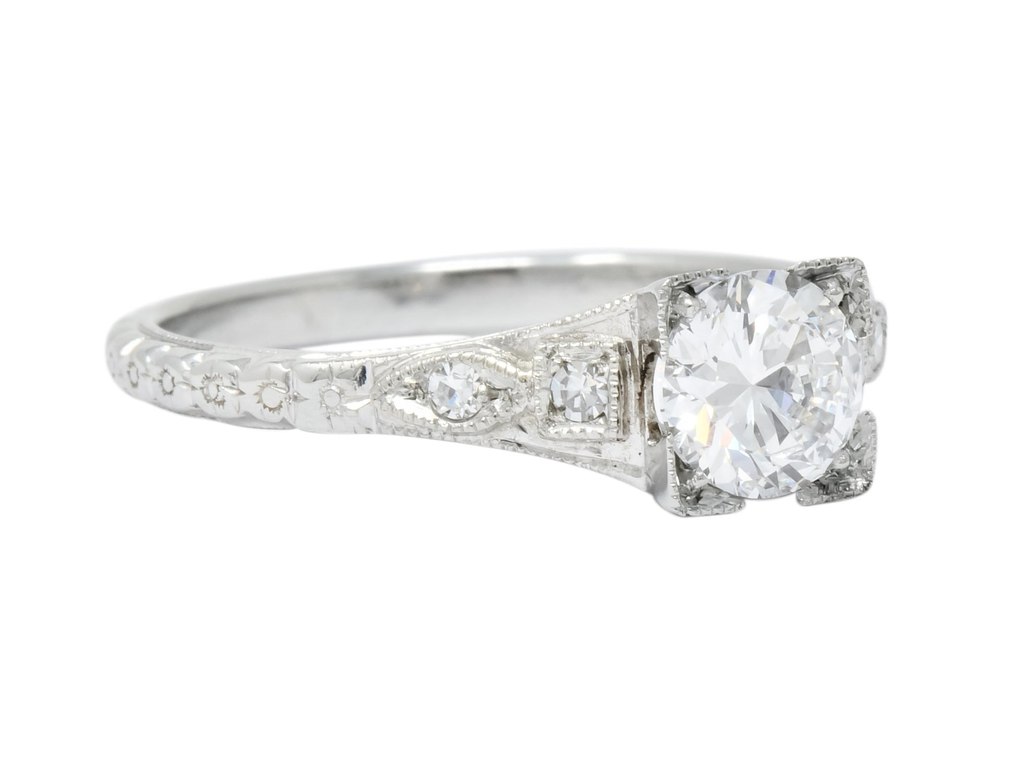 White Rose Jewelry Mfg. Co. Art Deco 0.78 CTW Diamond 18 Karat White Gold Engagement Ring GIA - Wilson's Estate Jewelry