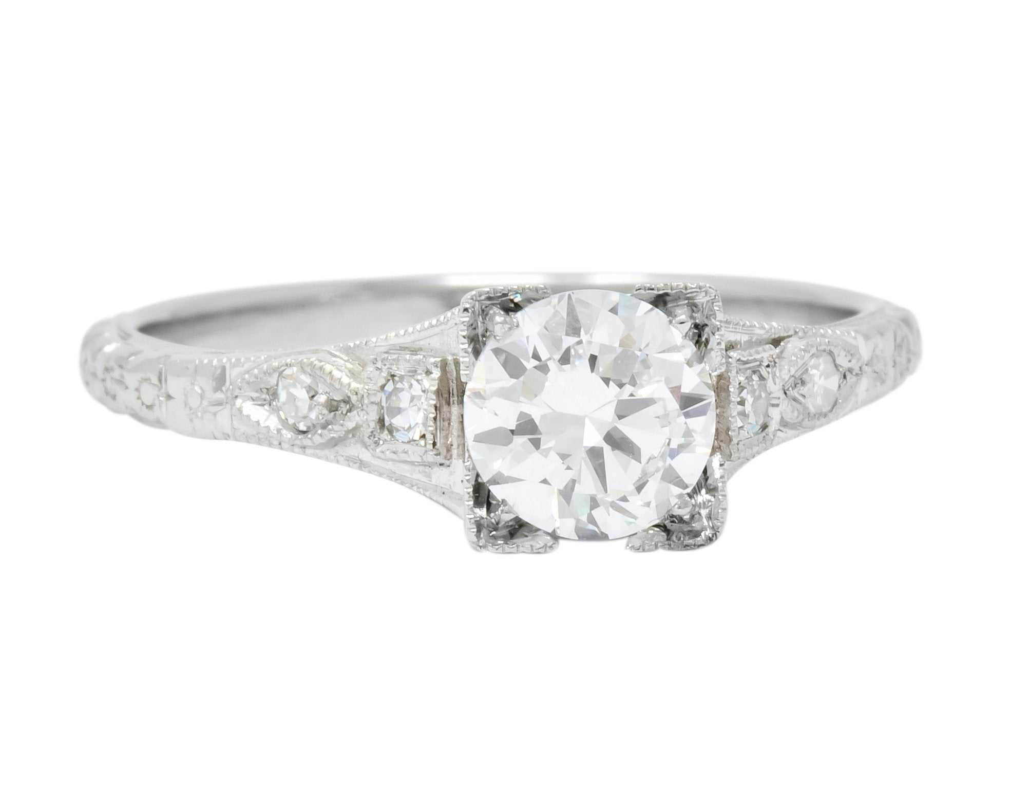 White Rose Jewelry Mfg. Co. Art Deco 0.78 CTW Diamond 18 Karat White Gold Engagement Ring GIA - Wilson's Estate Jewelry