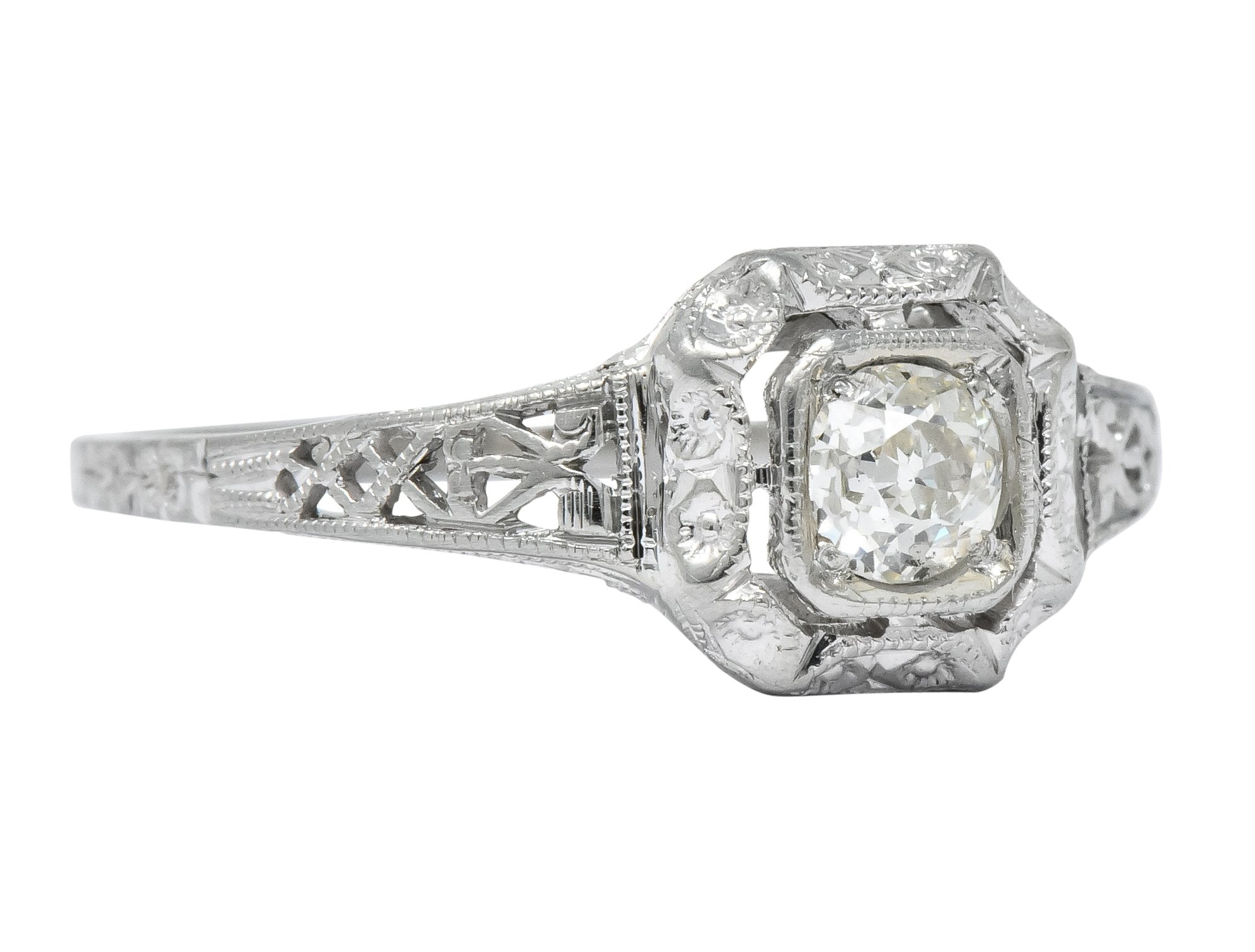 Whiterose Edwardian 0.23 CTW Diamond 18 Karat White Gold Solitaire Engagement Ring - Wilson's Estate Jewelry