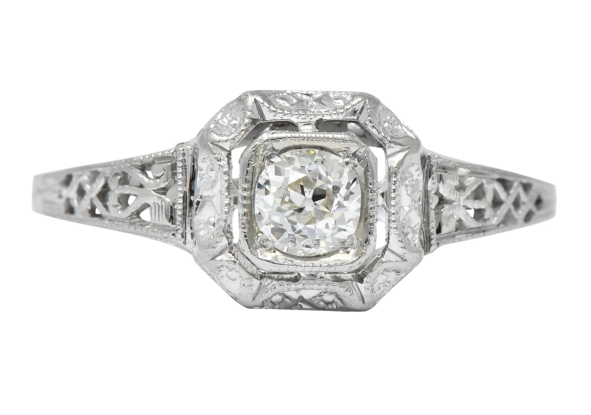 Whiterose Edwardian 0.23 CTW Diamond 18 Karat White Gold Solitaire Engagement Ring - Wilson's Estate Jewelry