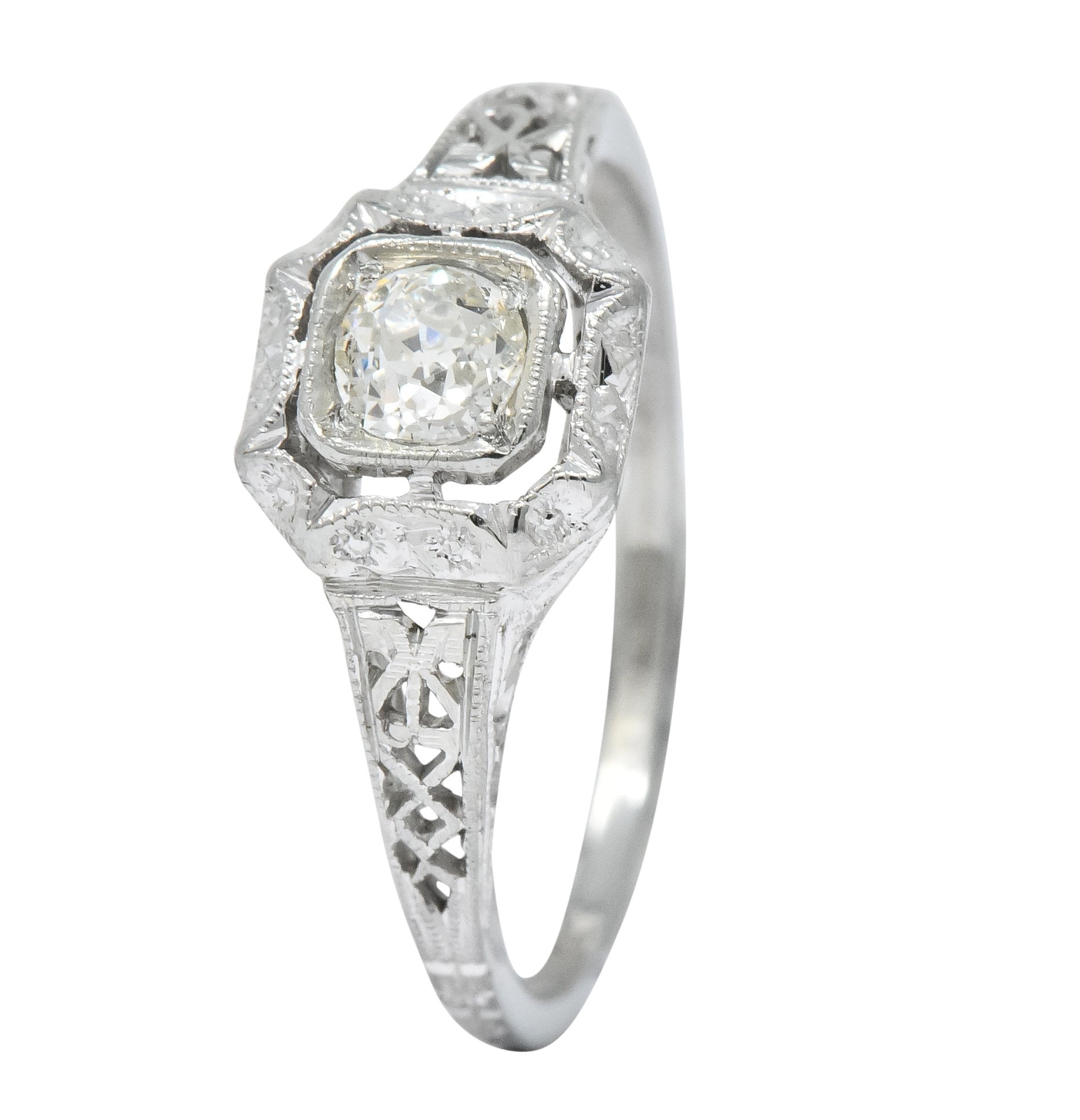 Whiterose Edwardian 0.23 CTW Diamond 18 Karat White Gold Solitaire Engagement Ring - Wilson's Estate Jewelry